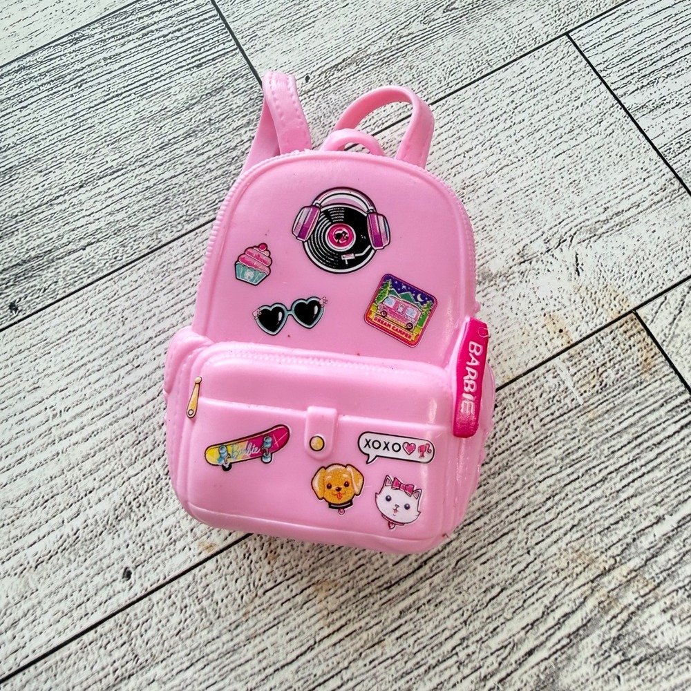Barbie Pink Plastic Doll Backpack Accessory with Sticker Graphics and Straps